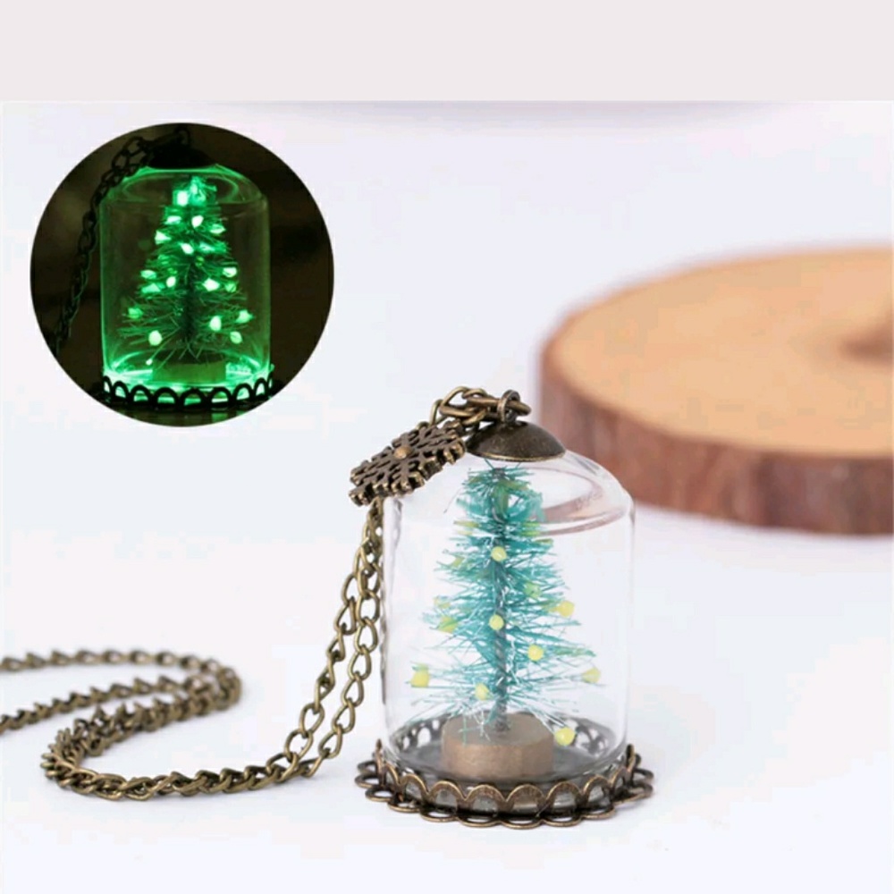 Dome Mini Christmas tree glass  necklace.